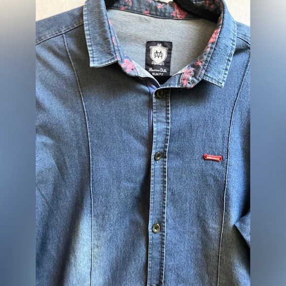 Massimo Dutti Slim Fit denim button shirt floral collar Sz XXL - Picture 3 of 9